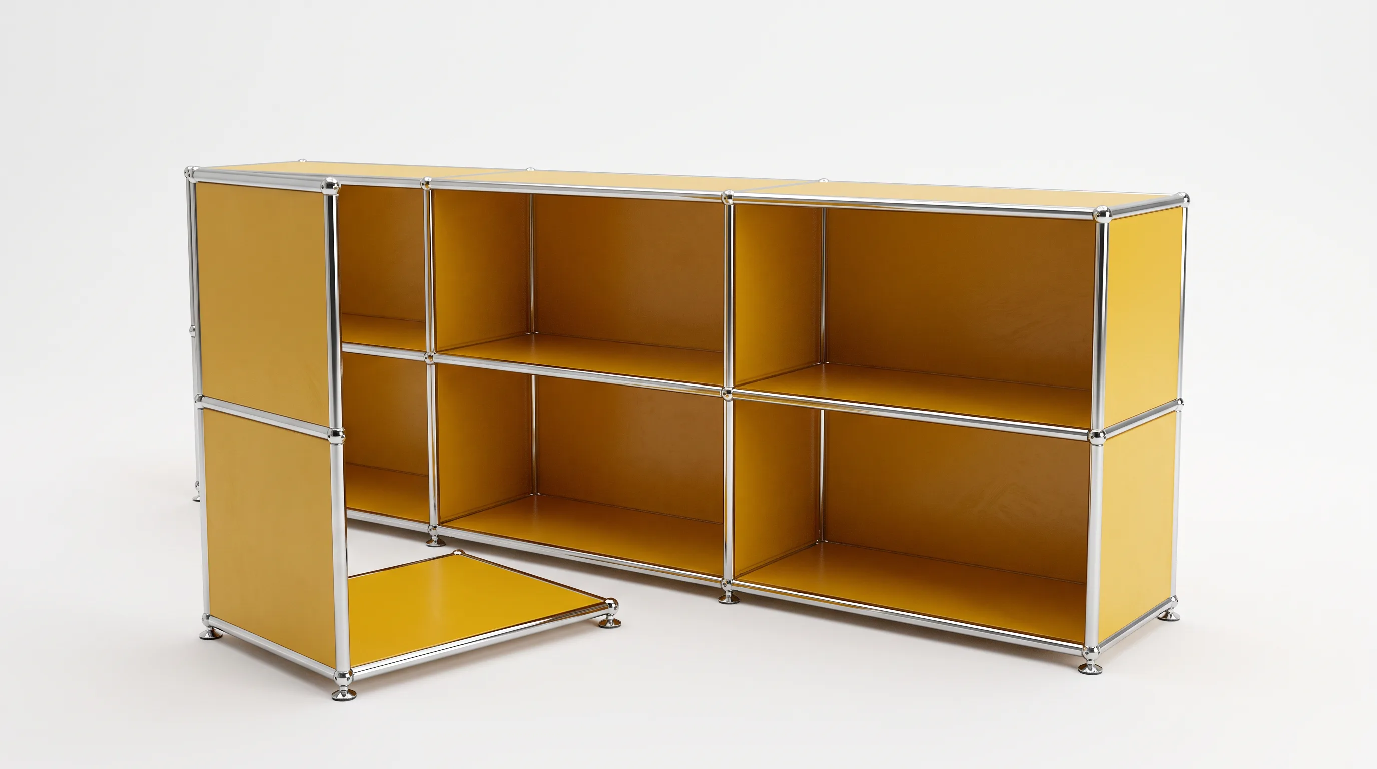 Individuell konfiguriertes USM Haller Möbel in Goldgelb (RAL 1004), ca. 59 kg – fotorealistische Vorschau