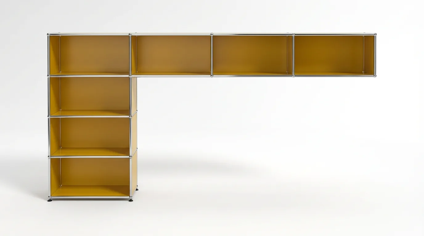 Individuell konfiguriertes USM Haller Möbel in Goldgelb (RAL 1004), ca. 72 kg – fotorealistische Vorschau