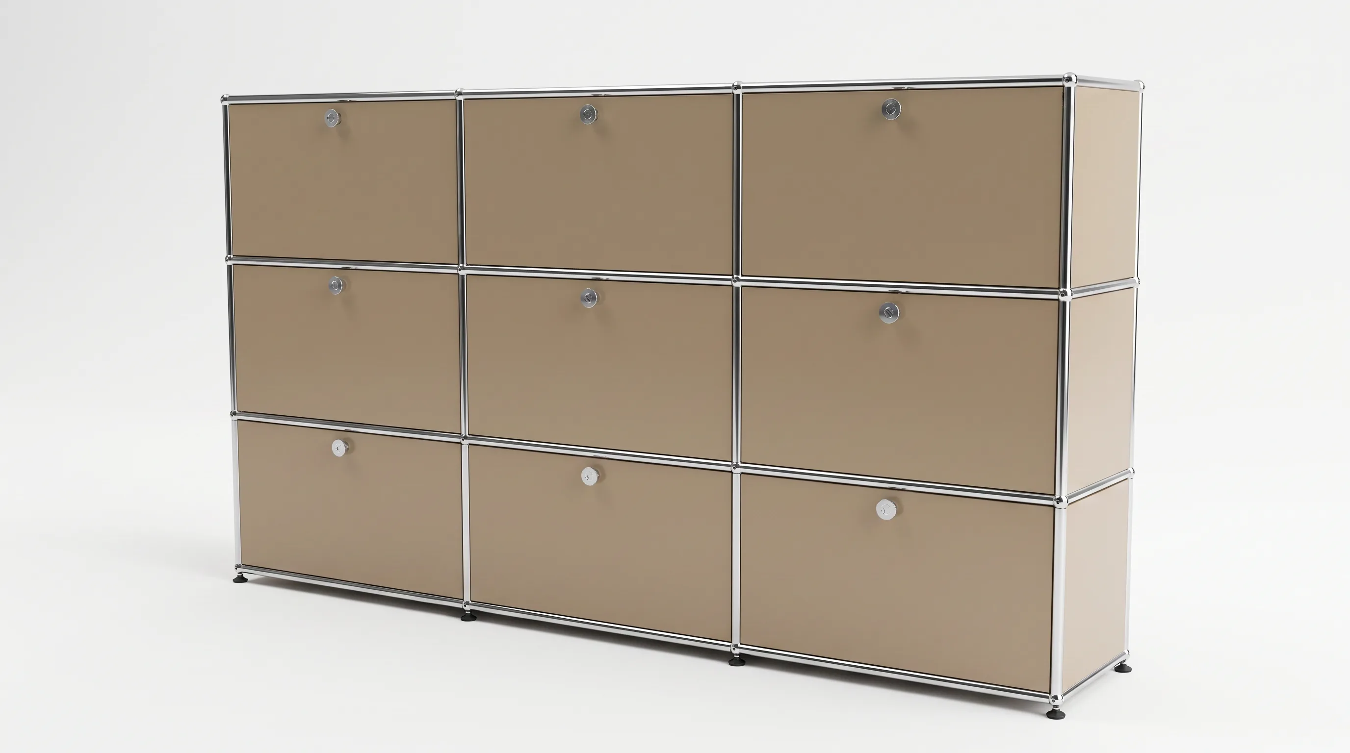 Individuell konfiguriertes USM Haller Möbel in Graubeige (RAL 1019), ca. 129 kg – fotorealistische Vorschau