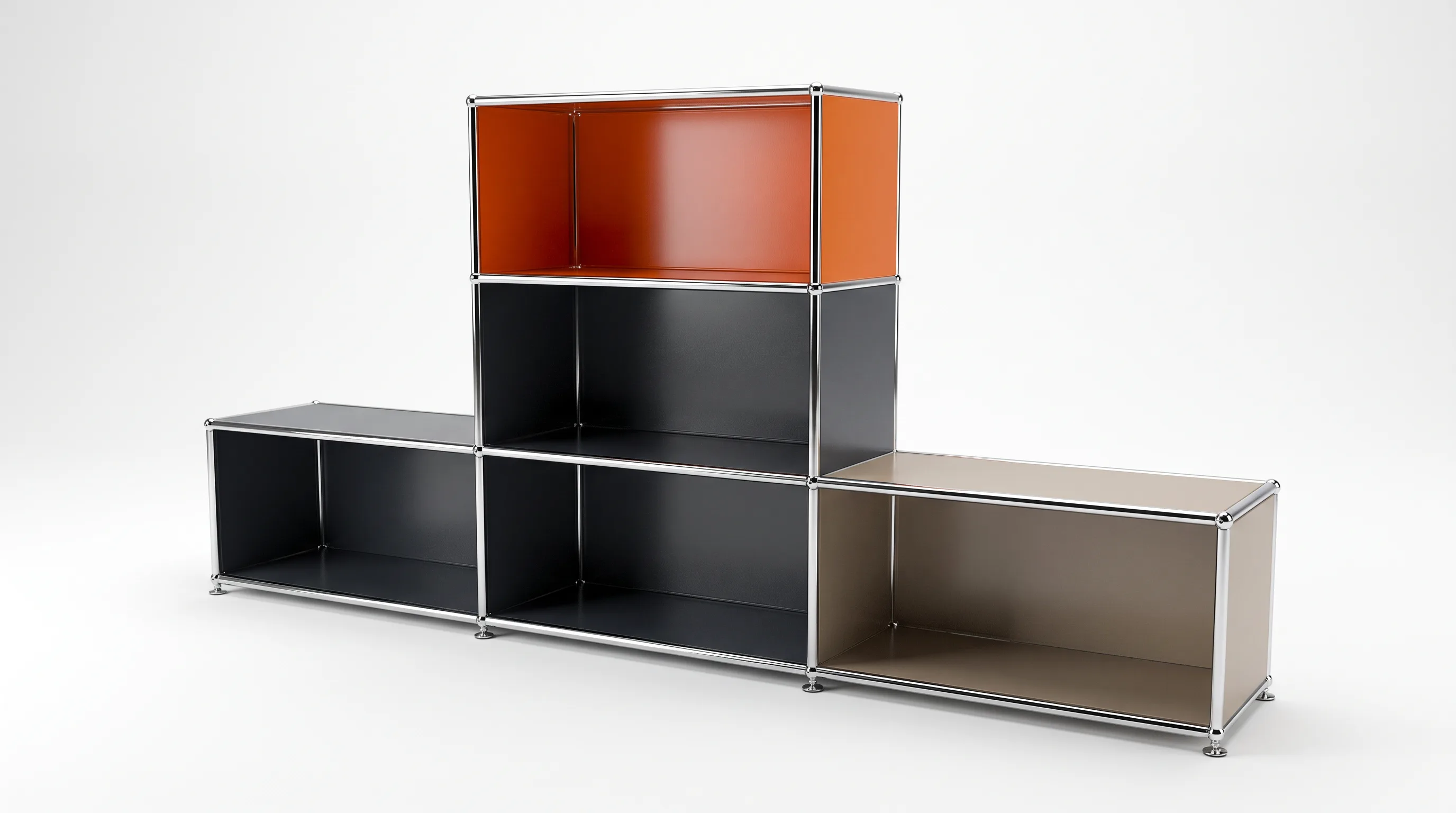 Individuell konfiguriertes USM Haller Möbel in Reinorange (RAL 2004), ca. 54 kg – fotorealistische Vorschau