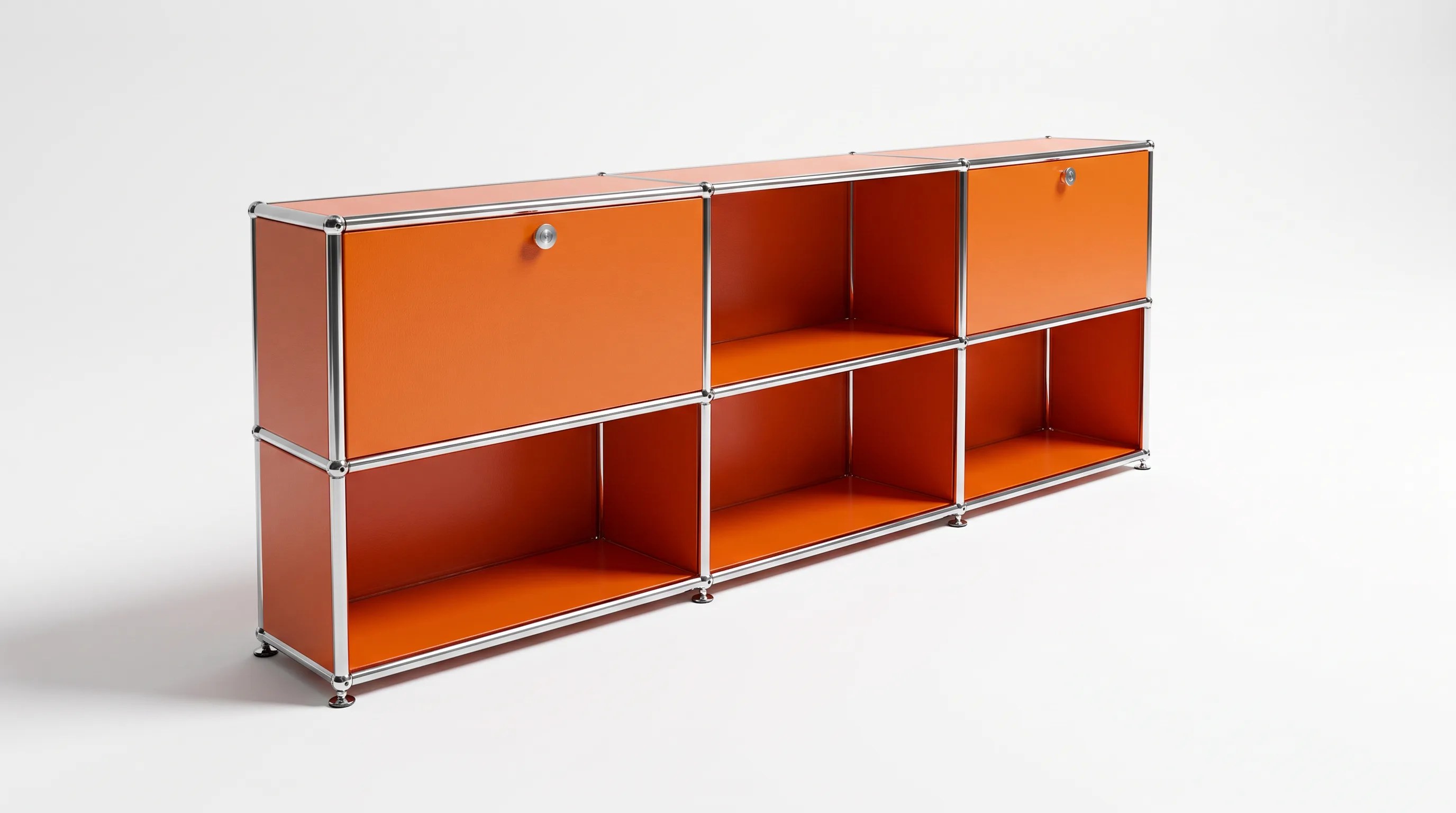 Individuell konfiguriertes USM Haller Möbel in Reinorange (RAL 2004), ca. 69 kg – fotorealistische Vorschau