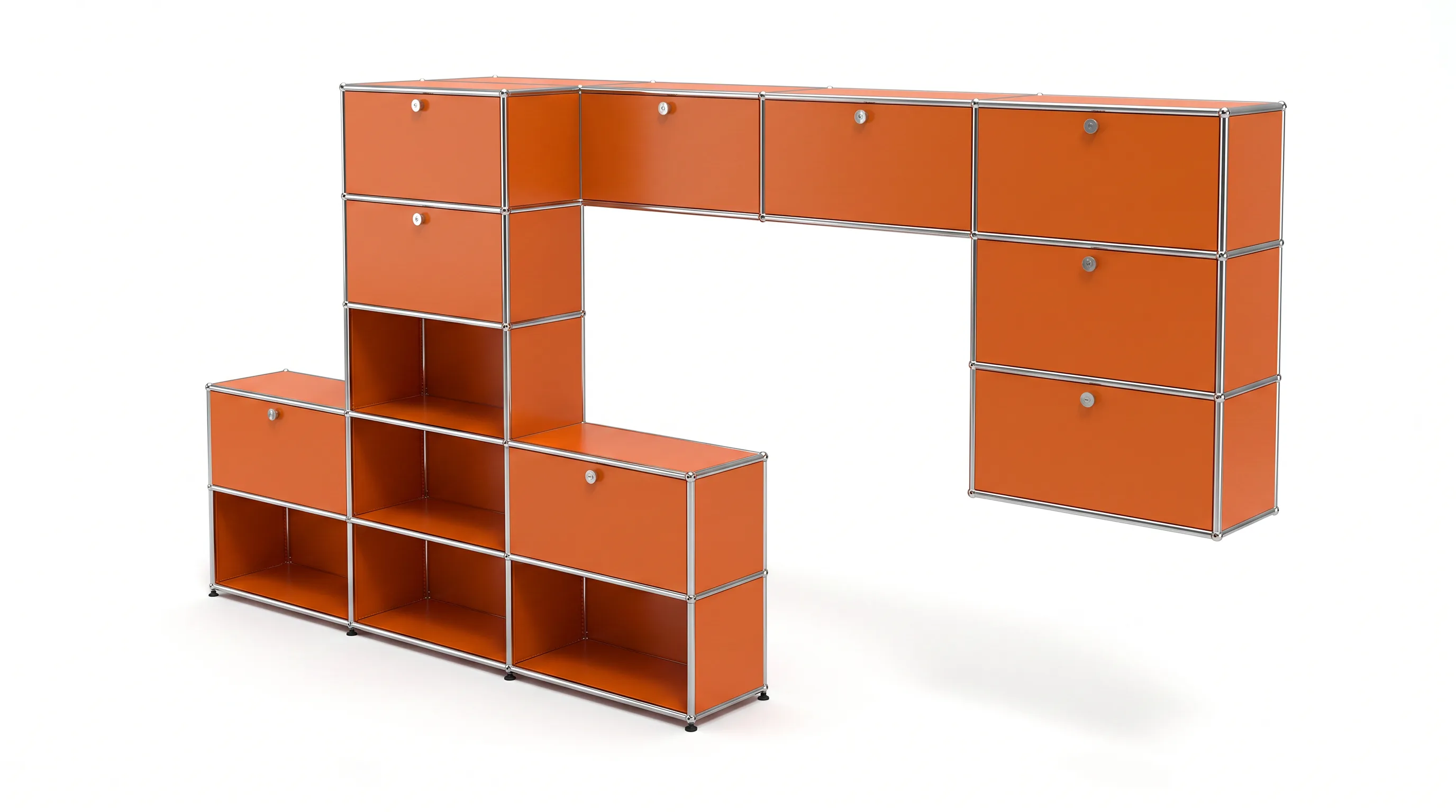 Individuell konfiguriertes USM Haller Möbel in Reinorange (RAL 2004), ca. 200 kg – fotorealistische Vorschau