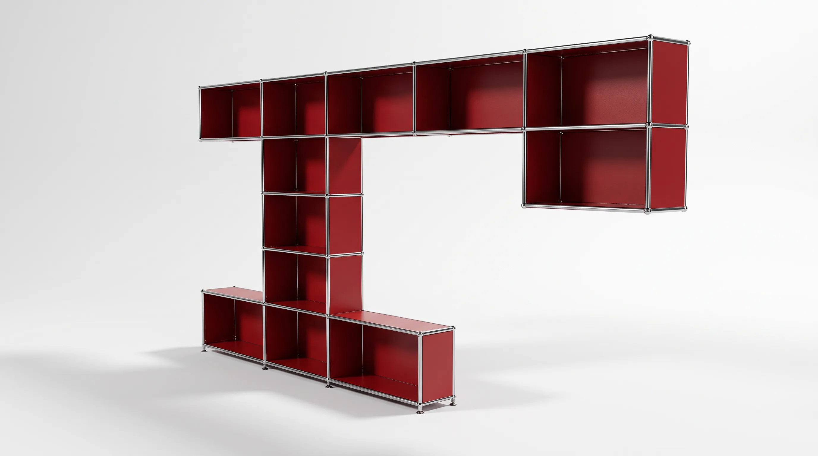 Individuell konfiguriertes USM Haller Möbel in Rubinrot (RAL 3003), ca. 87 kg – fotorealistische Vorschau