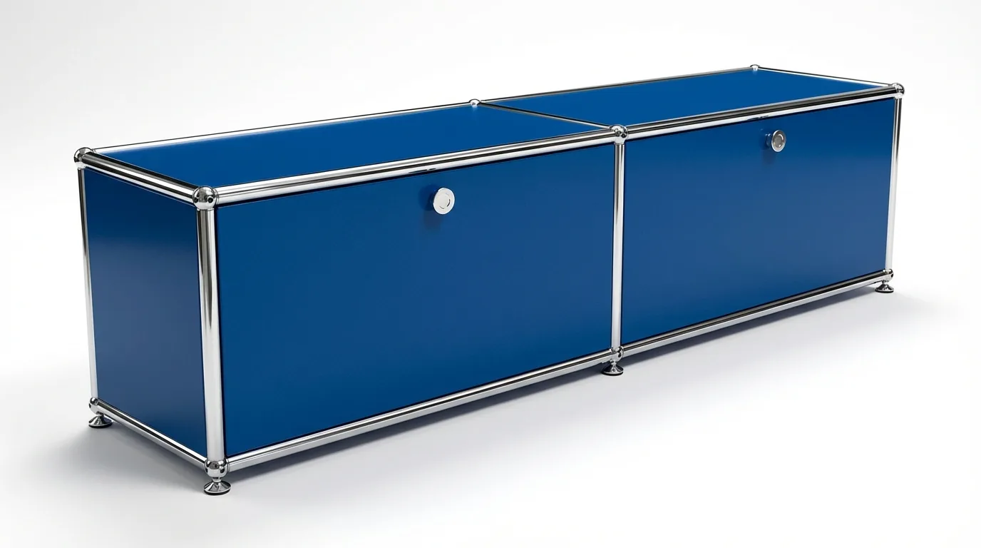 Individuell konfiguriertes USM Haller Möbel in Enzianblau (RAL 5010), ca. 33 kg – fotorealistische Vorschau