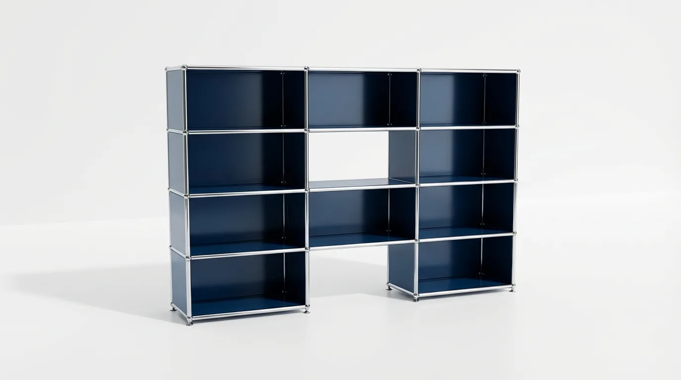 Individuell konfiguriertes USM Haller Möbel in Stahlblau (RAL 5011), ca. 98 kg – fotorealistische Vorschau