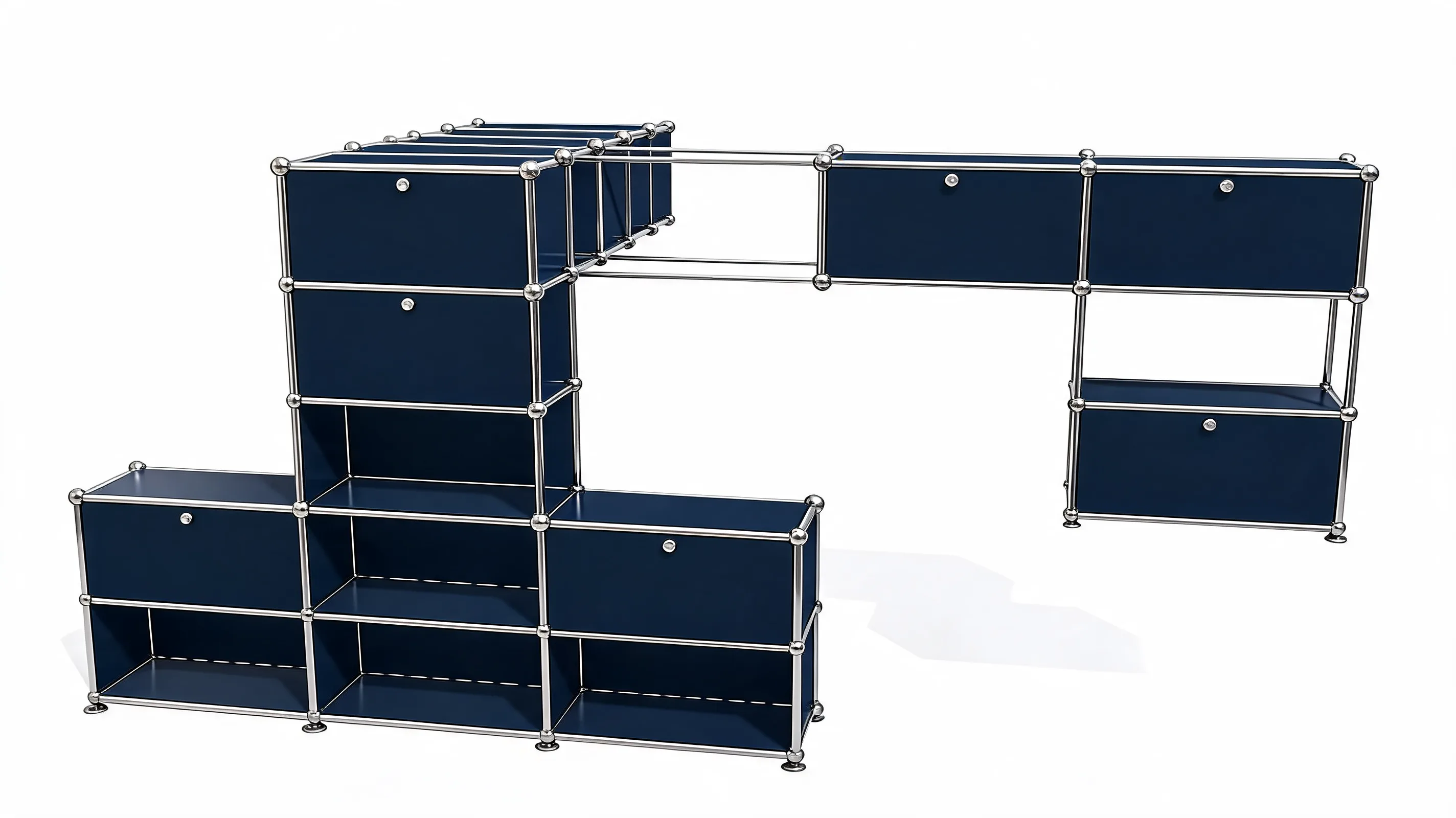 Individuell konfiguriertes USM Haller Möbel in Stahlblau (RAL 5011), ca. 227 kg – fotorealistische Vorschau