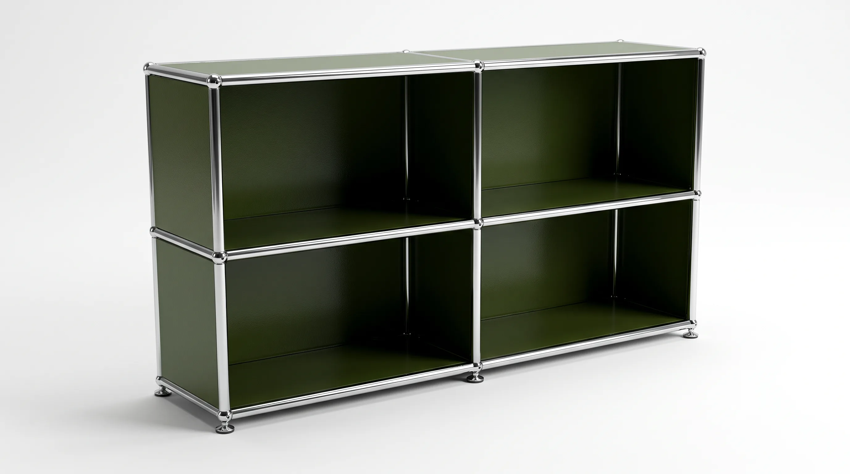 Individuell konfiguriertes USM Haller Möbel in Olivgrün (RAL 6003), ca. 41 kg – fotorealistische Vorschau