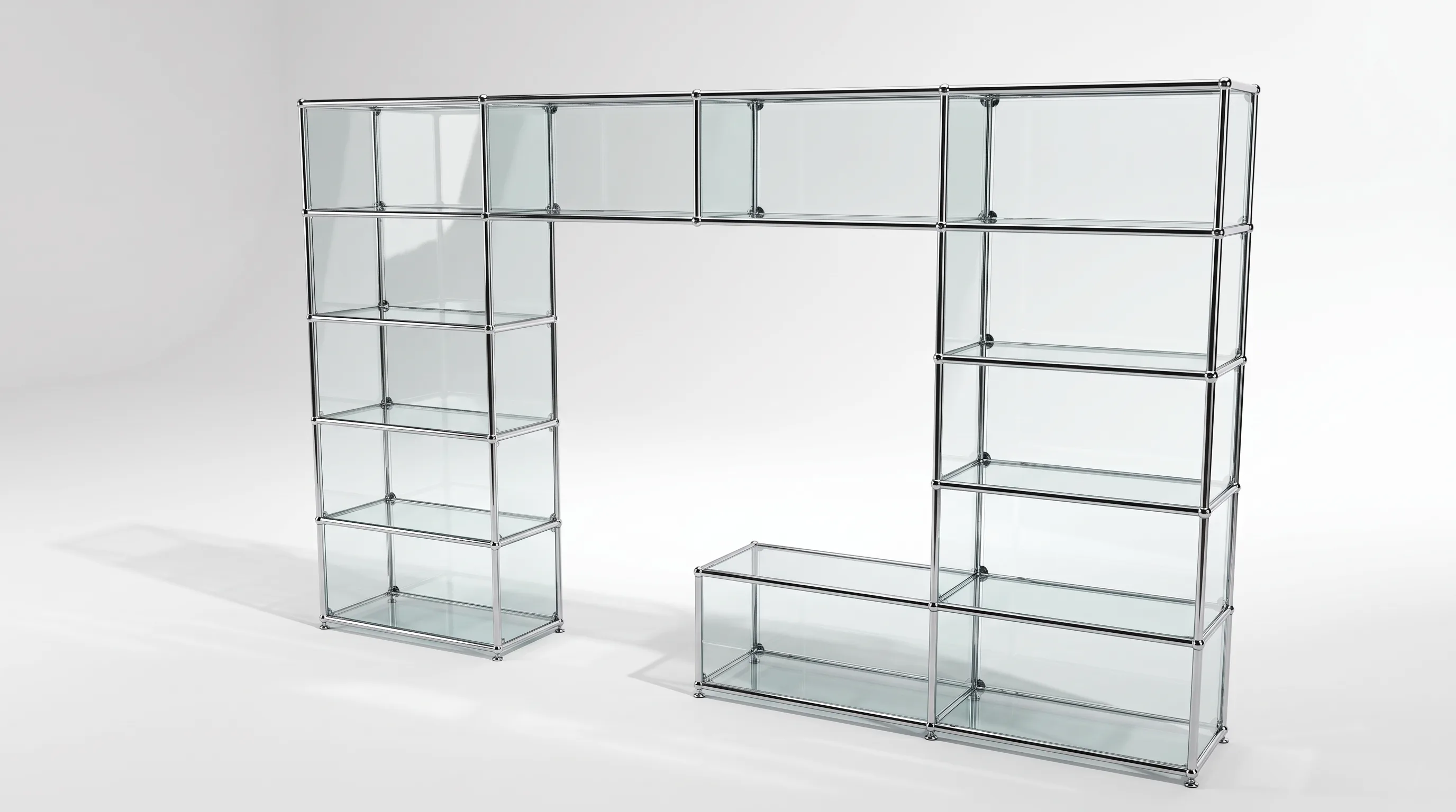 Individuell konfiguriertes USM Haller Möbel in Anthrazitgrau (RAL 7016) mit Glaselementen, ca. 191 kg – fotorealistische Vorschau