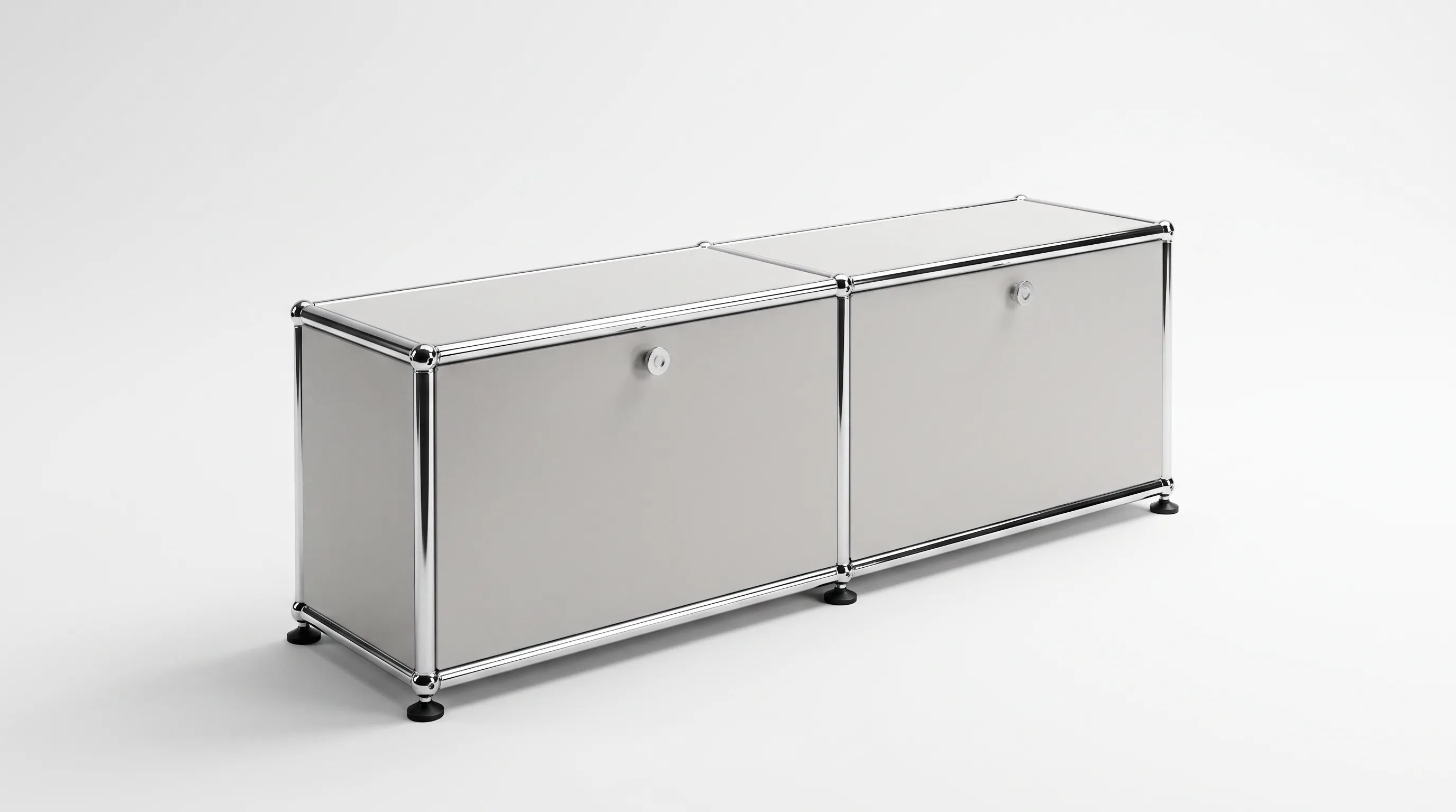 Individuell konfiguriertes USM Haller Möbel in Lichtgrau (RAL 7035) mit Glaselementen, ca. 68 kg – fotorealistische Vorschau