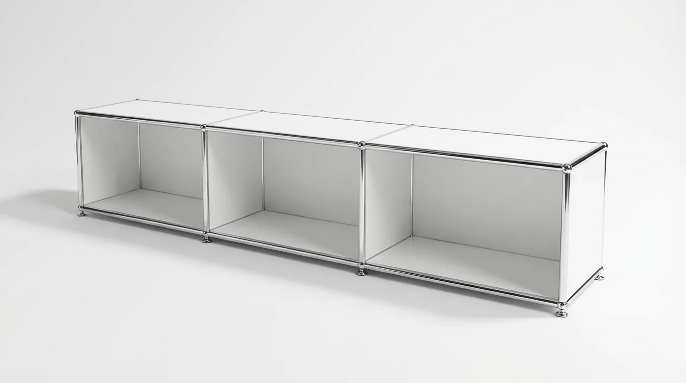 Individuell konfiguriertes USM Haller Möbel in Reinweiß (RAL 9010), ca. 35 kg – fotorealistische Vorschau