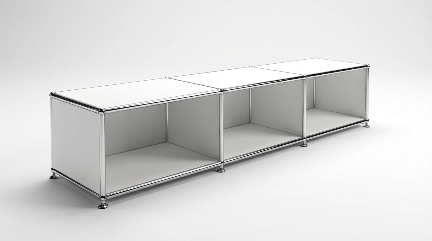 Individuell konfiguriertes USM Haller Möbel in Reinweiß (RAL 9010), ca. 46 kg – fotorealistische Vorschau