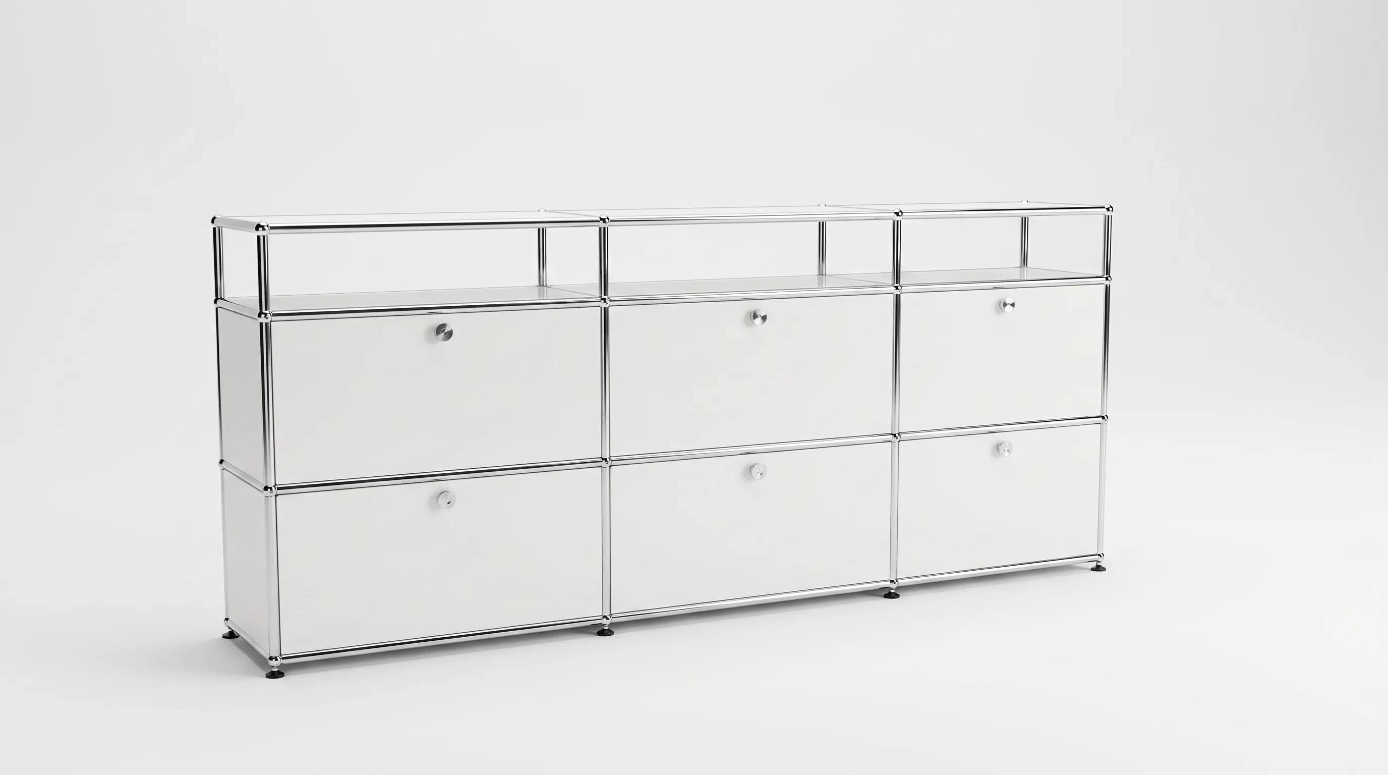 Individuell konfiguriertes USM Haller Möbel in Reinweiß (RAL 9010), ca. 102 kg – fotorealistische Vorschau