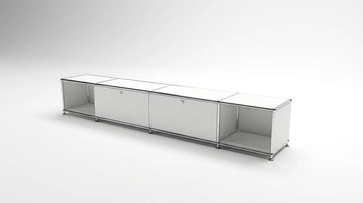 Individuell konfiguriertes USM Haller Möbel in Reinweiß (RAL 9010), ca. 54 kg – fotorealistische Vorschau