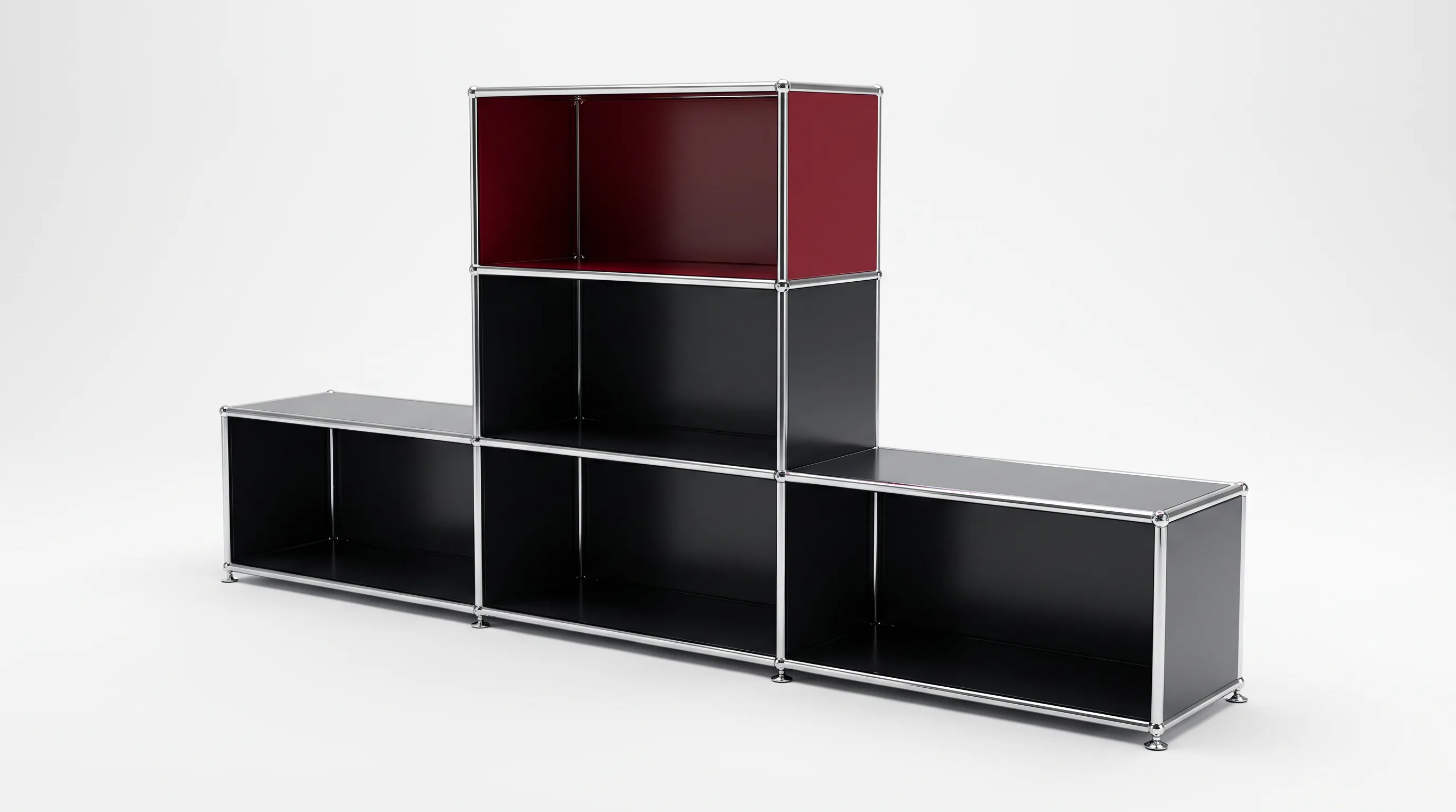 Individuell konfiguriertes USM Haller Möbel in Graphitschwarz (RAL 9011), ca. 54 kg – fotorealistische Vorschau
